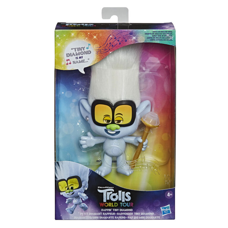 DreamWorks Trolls 2 : Tournée mondiale, poupée Petit Diamant rappeur avec sceptre et cheveux rigolos de Trolls 2 - Édition anglaise