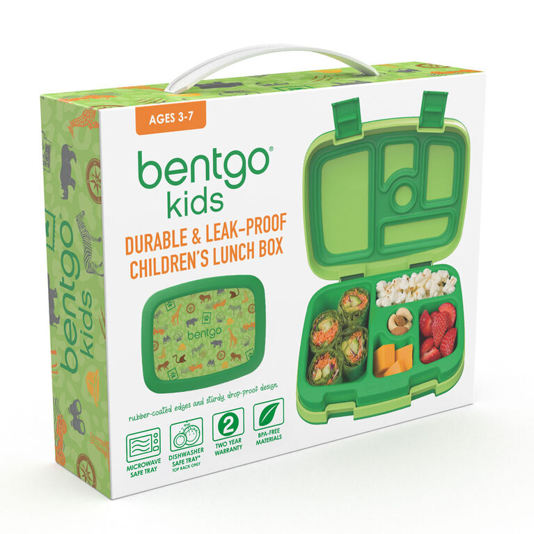 Bentgo Kids Prints Leak-Proof, 5-Compartment Bento-Style Kids Lunch Box - SAFARI
