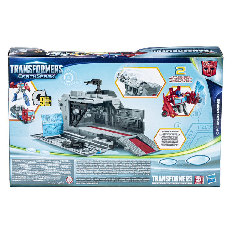 Transformers EarthSpark, coffret Optimus Prime Remorque base de combat - Notre exclusivité