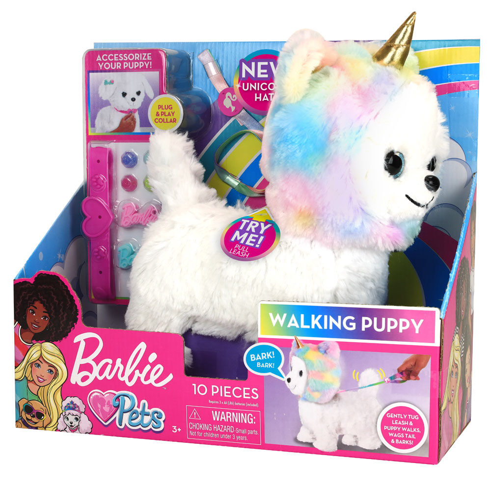 Barbie walking puppy with removable hood sales