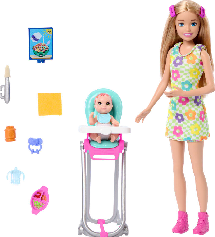 Barbie Skipper Babysitters Inc Playset Includes Doll Baby and Mealtime Accessories 10 Piece Set
