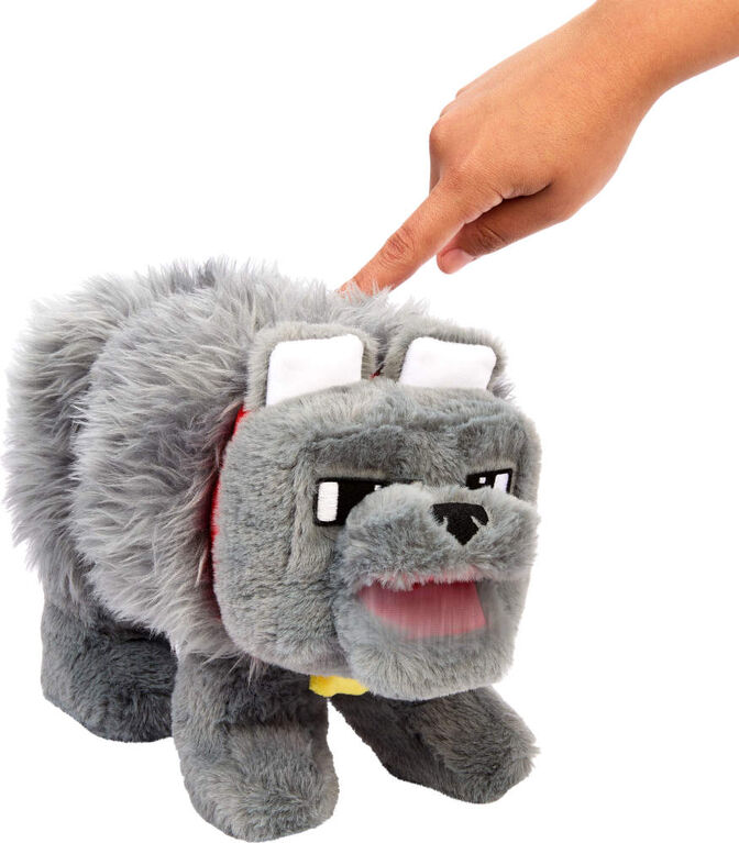Minecraft Dennis the Wolf Interactive Plush Toy with Sounds & Moving Mouth, Inspired by the Movie
