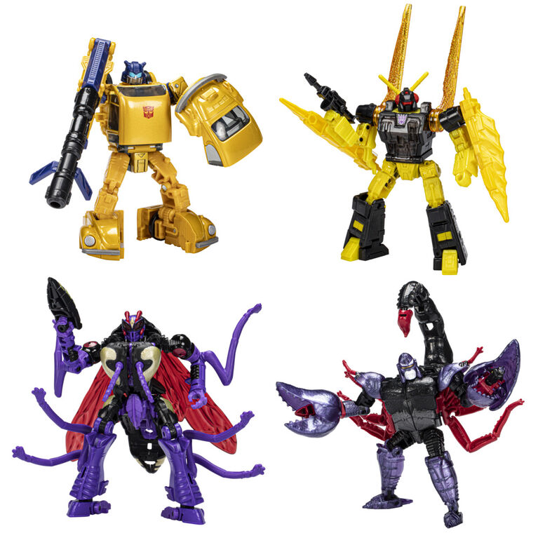 Transformers Toys Buzzworthy Bumblebee Autobot Goldbug, Ransack, Skywasp, and Predacon Scorponok Creatures Collide Multipack - R Exclusive