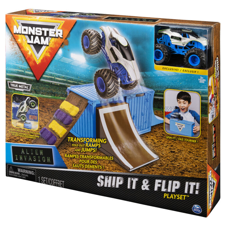 Monster Jam, Ship It and Flip It Transforming Playset with Exclusive 1:64 Scale Die-Cast Monster Jam Truck