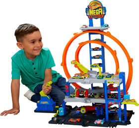 Hot Wheels Mega Loop Garage Playset with 1 Die-Cast Toy Car & 1 Toy Helicopter in 1:64 Scale