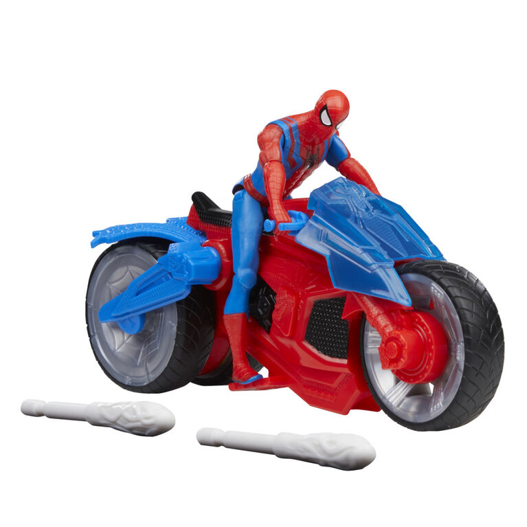 Marvel Spider-Man Arachno-moto lance-toile avec figurine de 10 cm et 2 toiles