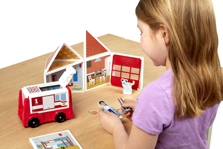 Melissa & Doug 74-Piece MAGNETIVITY Magnetic Building Play Set - Fire Station with Fire Truck Vehicle