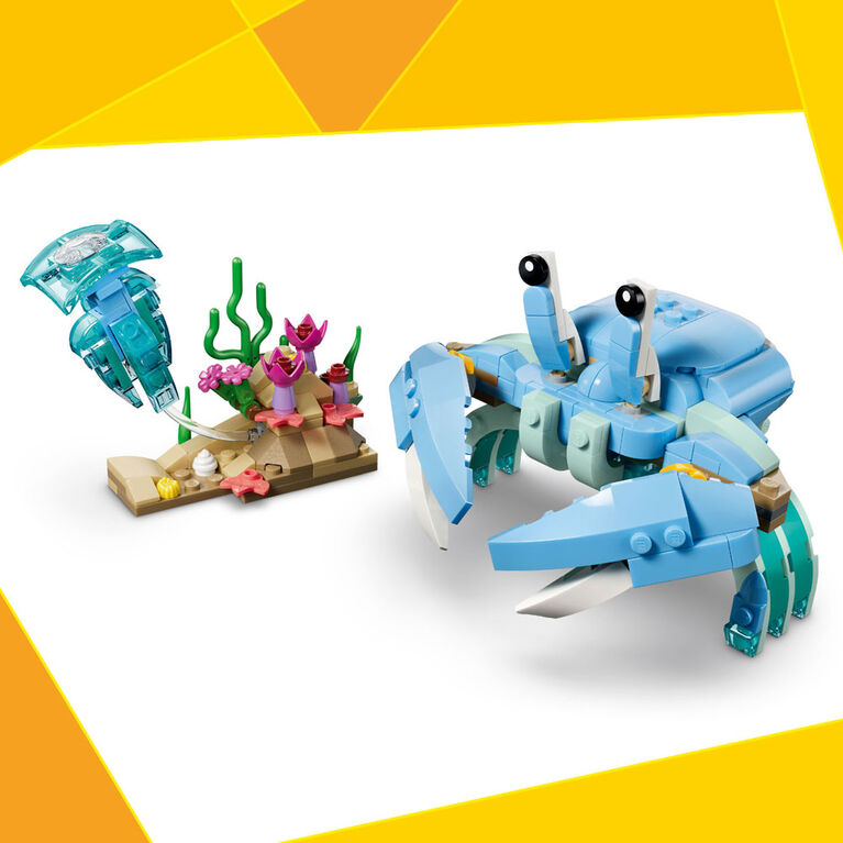 LEGO Creator 3 en 1 Les Animaux Marins : Les Magnifiques Dauphins, Jouets, Se Transforme en Hippocampe ou en Crabe 31385