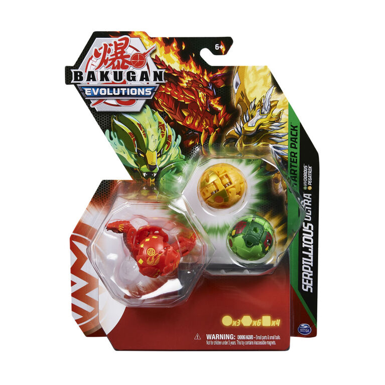 Bakugan Evolutions Starter Pack, Coffret de 3, Serpillious Ultra avec Hydorous et Pegatrix, Figurines articulées à collectionner
