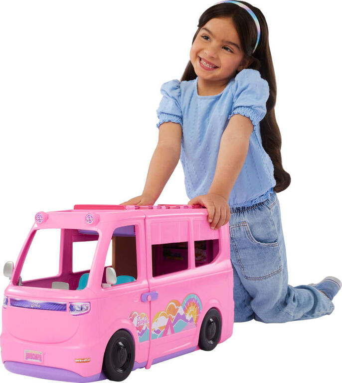 Barbie Dream Camper Playset with Roof Tent, BBQ Grill with Color-Change Feature & 60+ Accessories