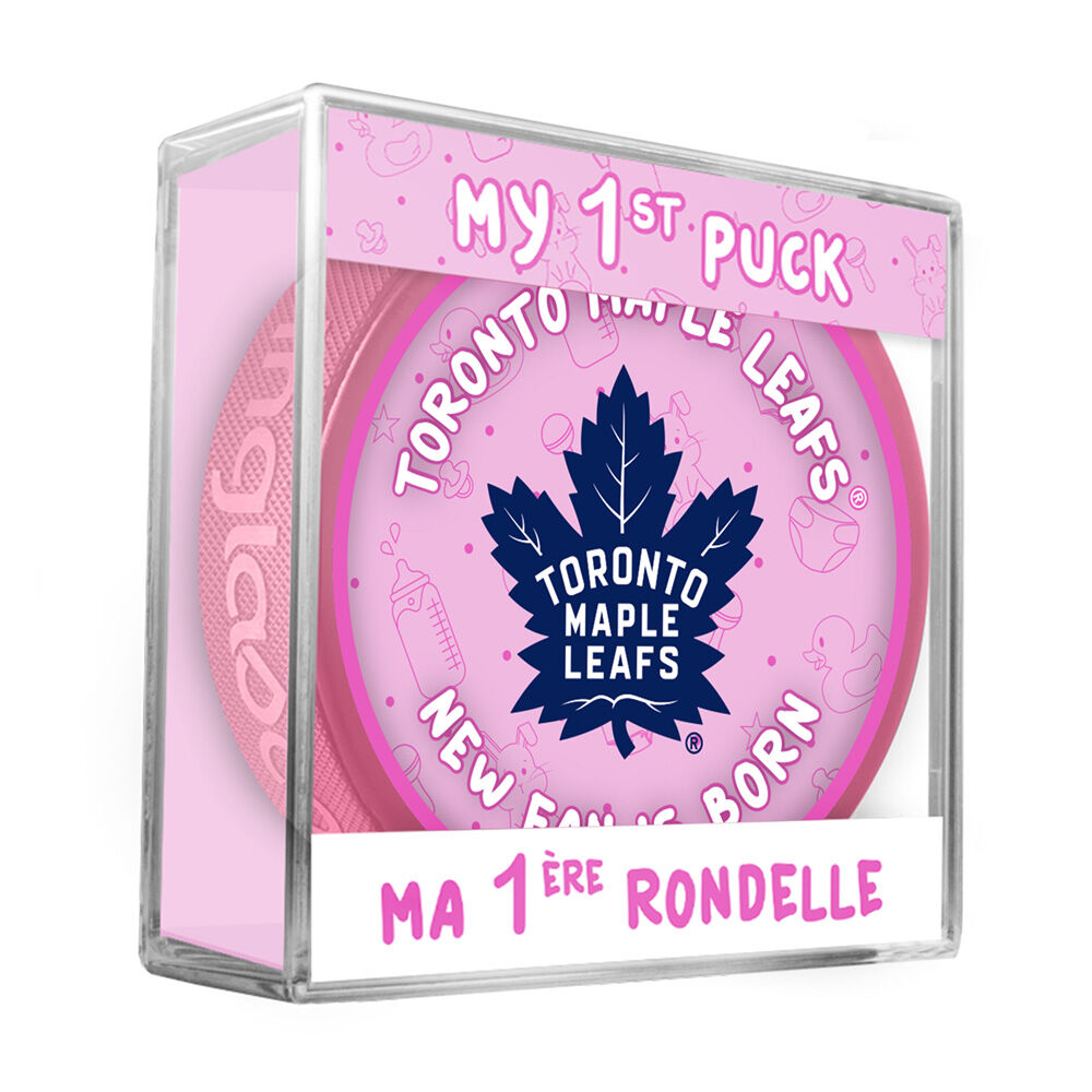 NHL Toronto Maple Leafs new fan is born logo on pink puck in cube
