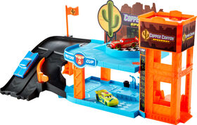 Disney and Pixar Cars Glow Racers Copper Canyon Glowing Garage Playset with 3 1:55 Scale Glow-in-the-Dark Vehicles
