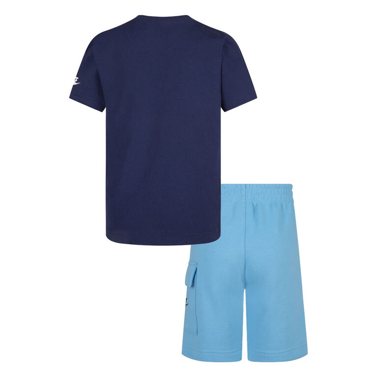 Nike Sportswear French Terry Cargo Shorts Set - Baltic Blue - Size 2T