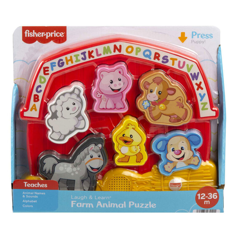 Fisher-Price Laugh and Learn Farm Animal Puzzle Shape Sorting Baby Toy with Music and Sounds - English Edition
