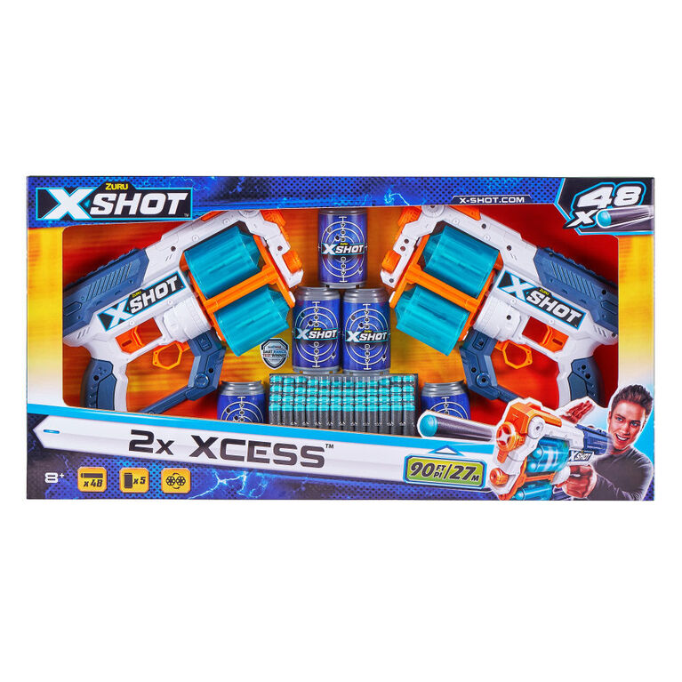 X-Shot Excel Double Xcess Foam Dart Blaster Combo Pack (48 Darts 5 Cans )