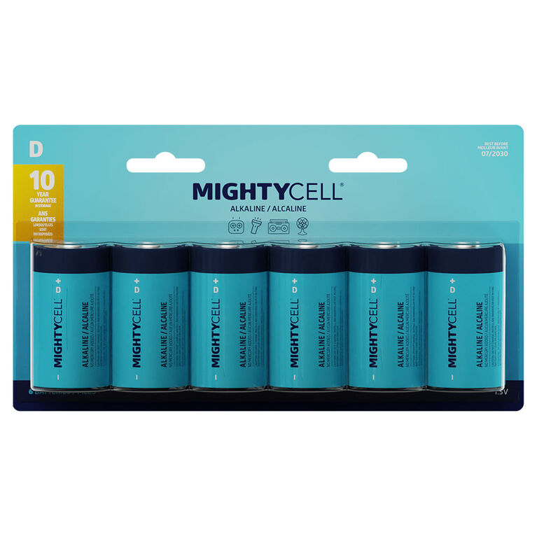 MightyCell 6 Pack D Alkaline Batteries