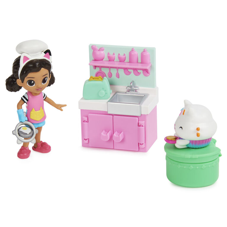 Gabby et la maison magique – Coffret cuisine Lunch and Munch avec 2 figurines jouets, accessoires et meuble