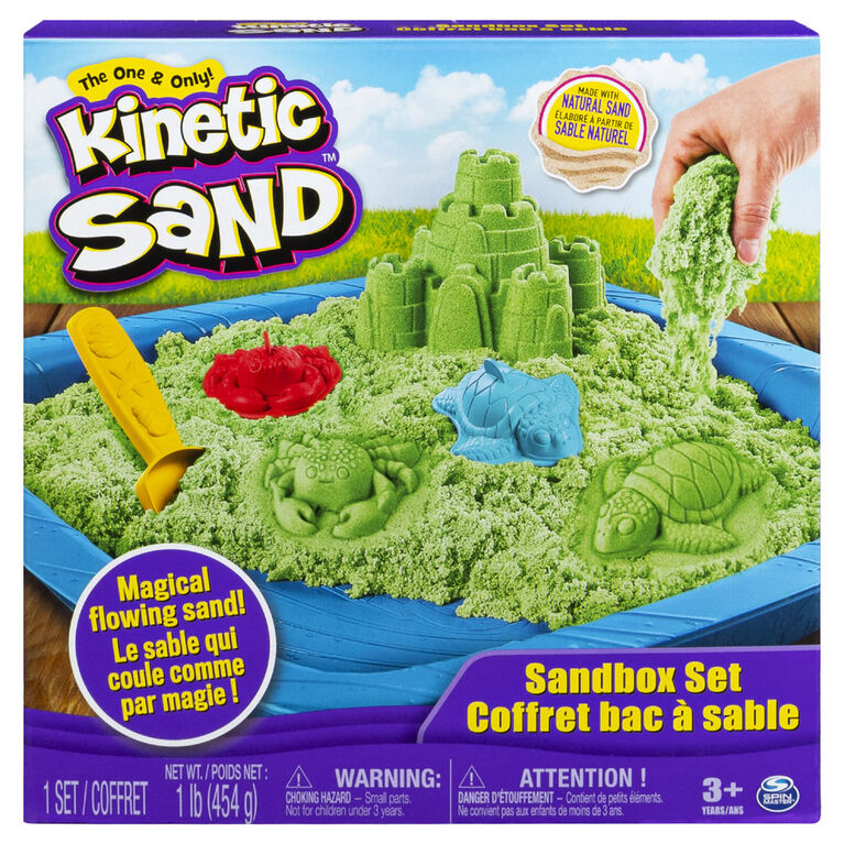 Kinetic Sand, Sandbox Playset with 1lb of Green Kinetic Sand