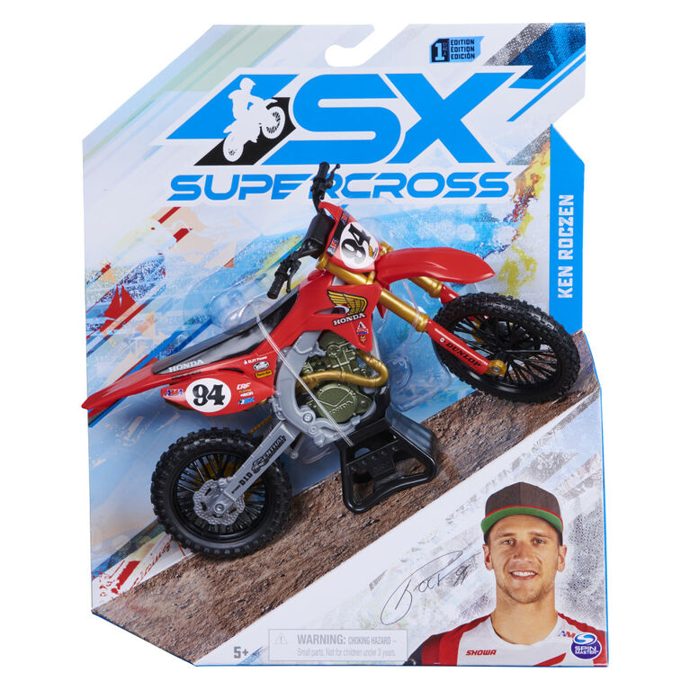 Supercross, authentique réplique de moto en métal moulé à l'échelle 1:10 avec figurine du motocycliste Ken Roczen et socle d'exposition