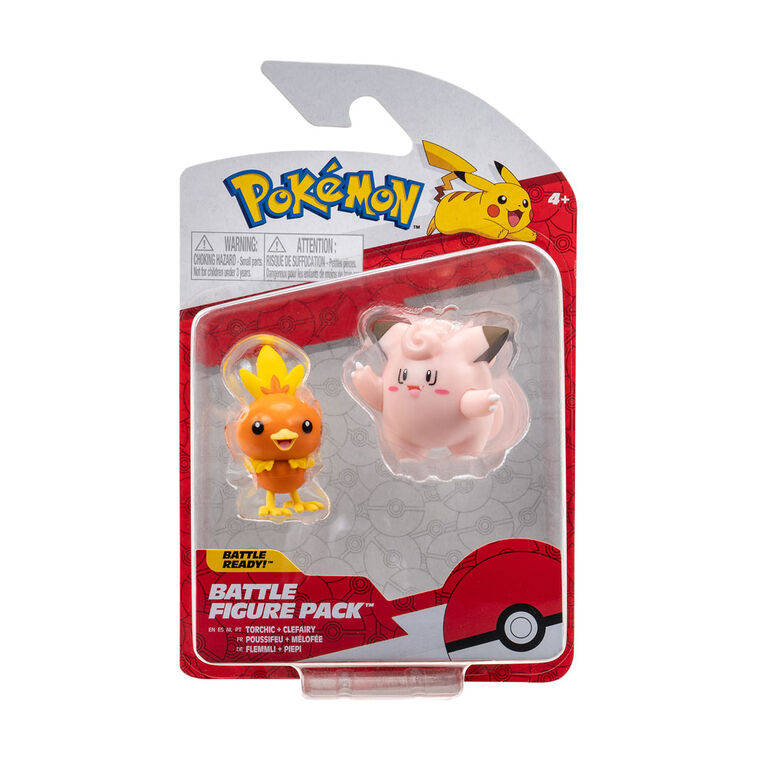 Pokémon - Paquet de figurines de combat - Poussifeu (Torchic) et Mélofée (Clefairy)