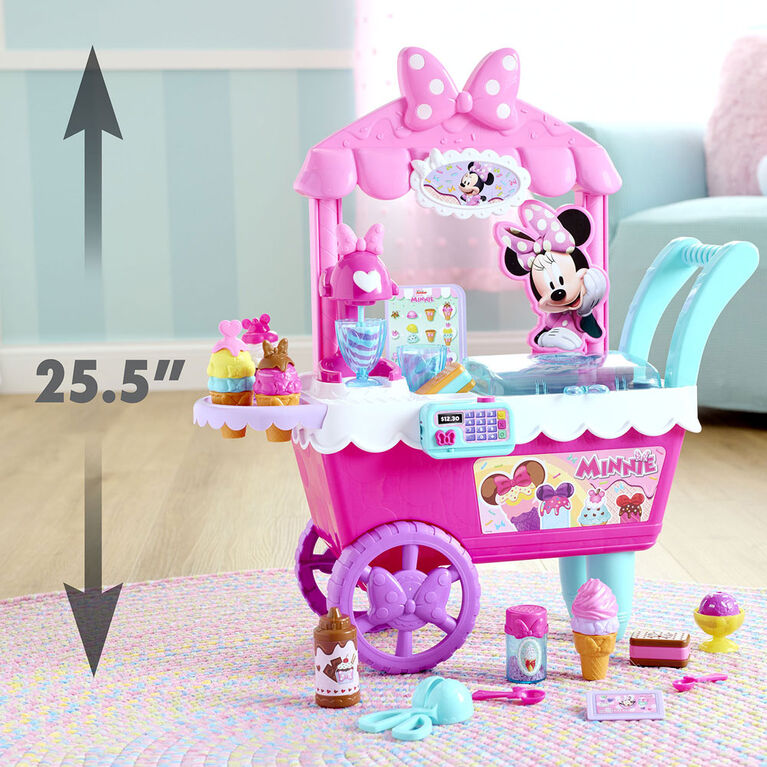 Le Chariot Roulant Crèmes Glacées de 60 cm (2 pieds) Sucreries et Friandises Disney Junior Minnie Mouse, 39 éléments, Ensemble de Jeu d'Aliments Pour Faire Semblant - Notre exclusivité