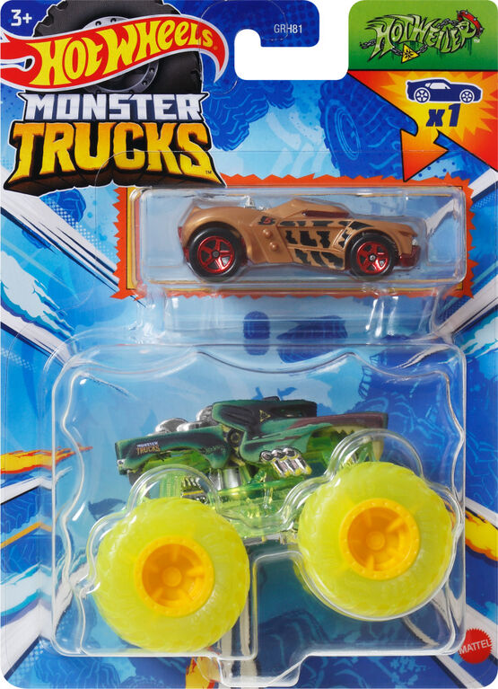 Hot Wheels Monster Truck & Car, 1:64 Scale Die-Cast Truck & Car (2 Vehicles) (Styles May Vary)