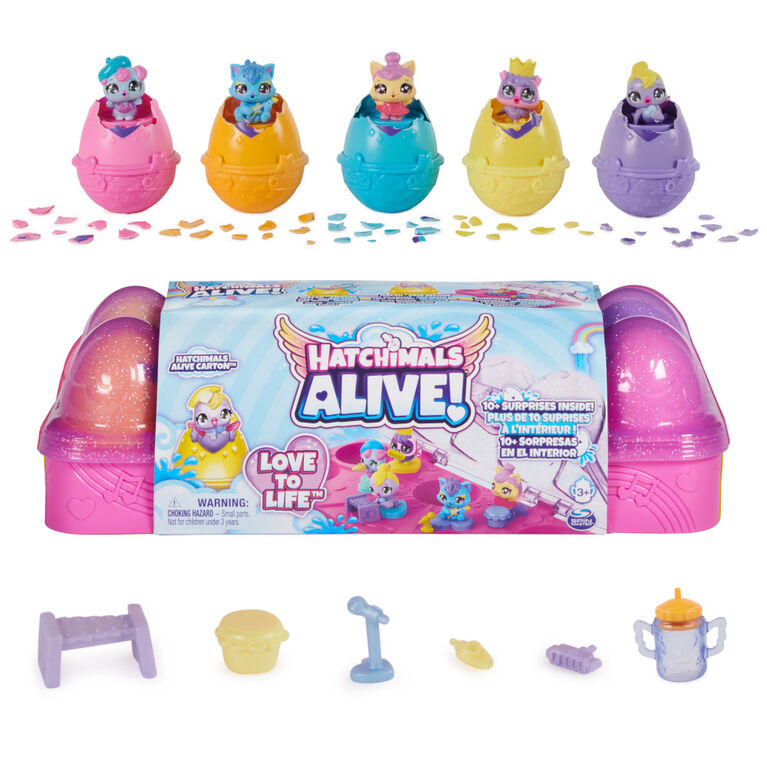 Hatchimals Alive, Egg Carton Toy with 5 Mini Figures in Self-Hatching Eggs, 11 Accessories