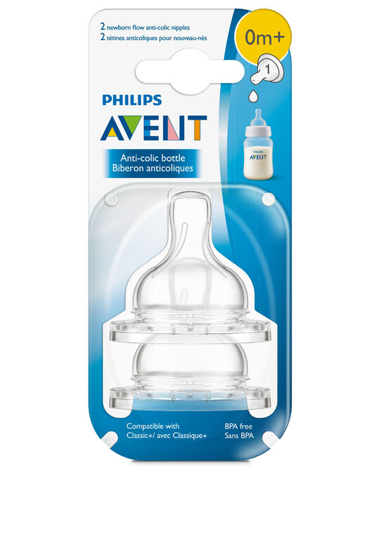 Biberon anticoliques de Philips Avent, Tétine à débit nouveau-nés, 2 pq, SCF421/27.