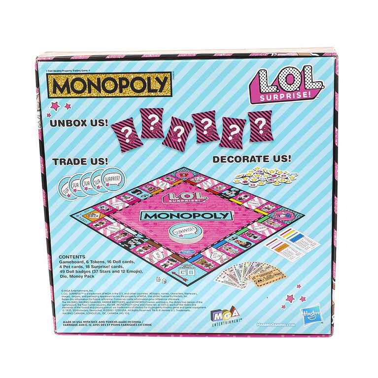 Jeu De Plateau Monopoly Edition L O L Surprise Edition Anglaise