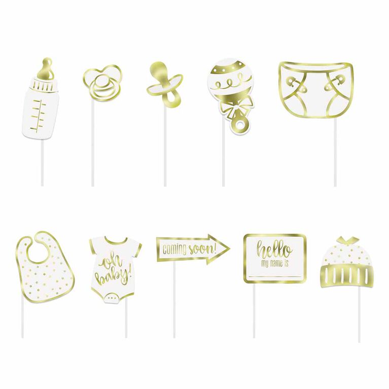 Accessoires Photo, 10Pc - Dorure À Chaud - Gold Baby Shower - Édition anglaise