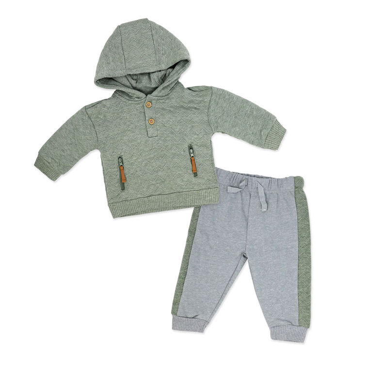 Baby Mode 2 Piece Hooded Quilted Jogger Set: Green 12M