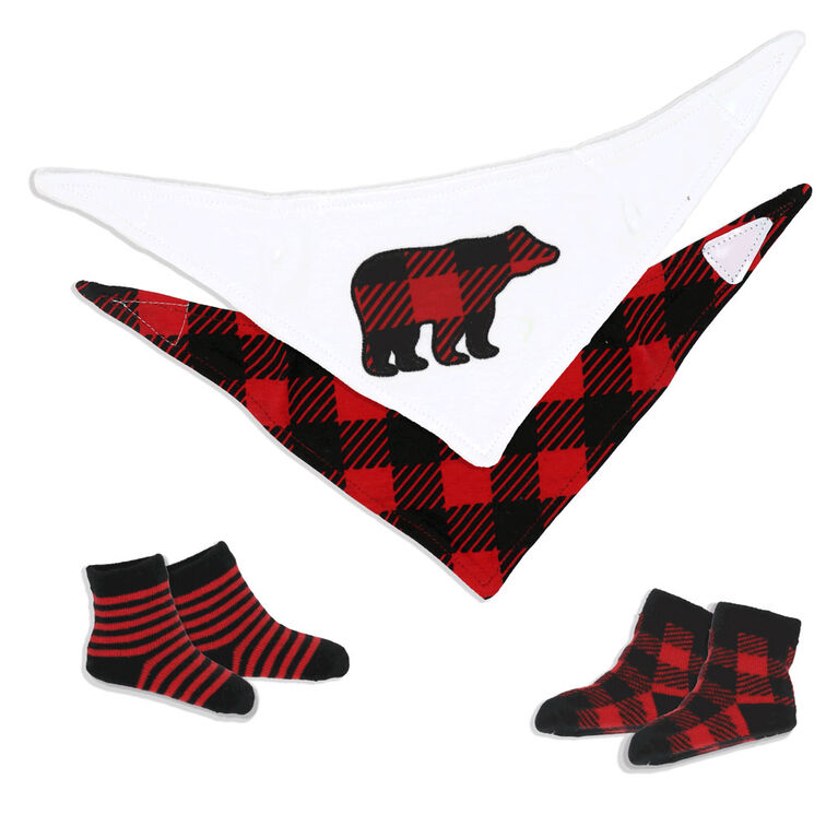 Red Buffalo Bear Bib And Sock Set