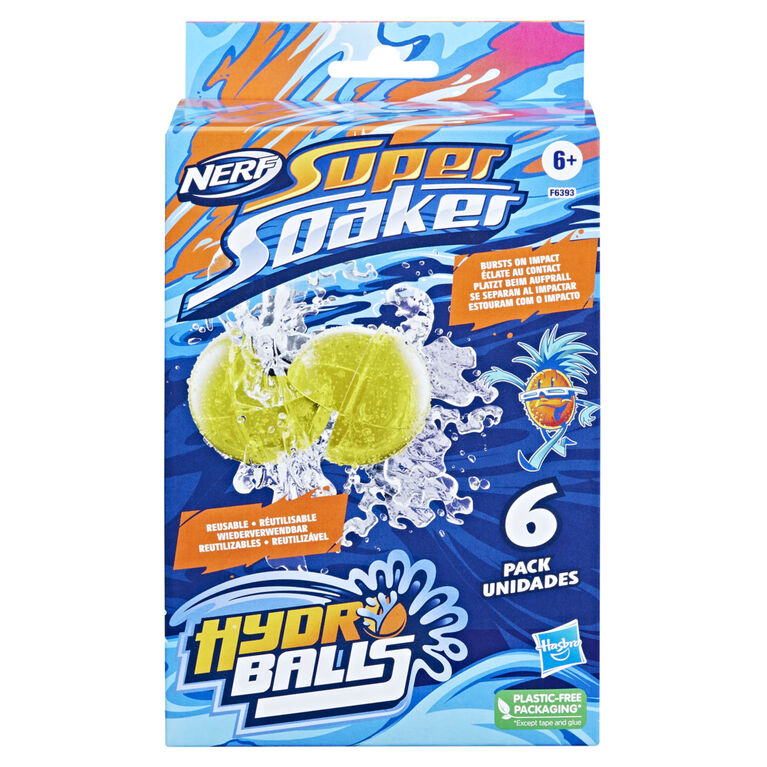 Nerf Super Soaker Hydro Balls 6-Pack, Reusable Water-Filled Balls Burst on Impact, Fast Refill, 2 Colors