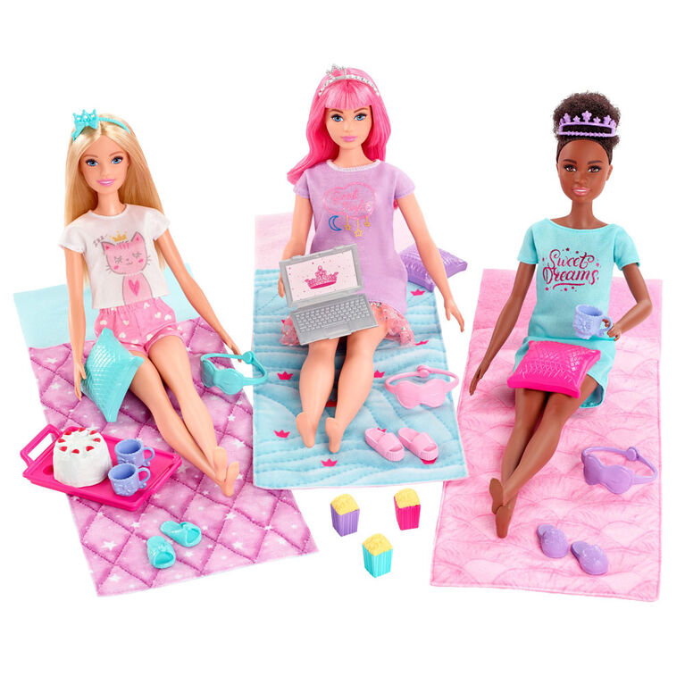 Coffret Barbie Princess Adventure avec 3 poupées Barbie et accessoires spécial soirée pyjama