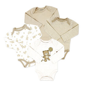 Naturelle 4 Pack Long Sleeve Bodysuit: Beige