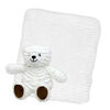 Peluche striée signature mode bébé avec couverture : ours blanc