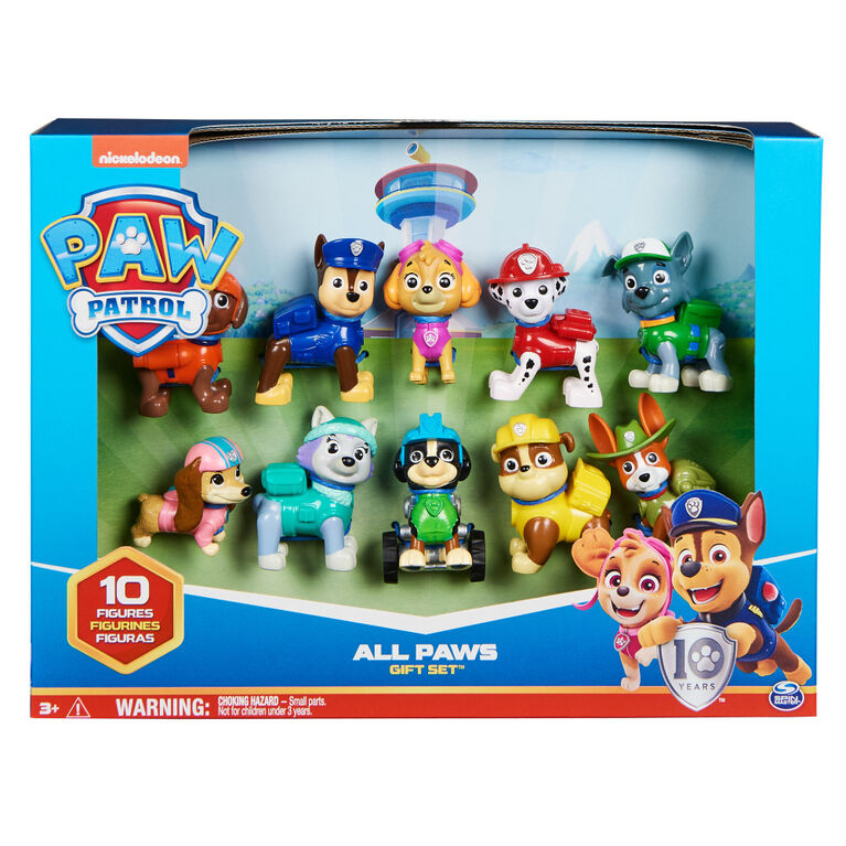 PAW Patrol, 10e anniversaire, Coffret cadeau de 10 figurines articulées de  toute la Pat'Patrouille au complet à collectionner