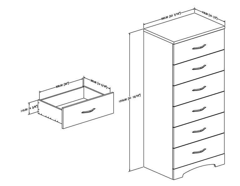 Step One 6-Drawer Tall Lingerie Chest - Rustic Style- Pure Black