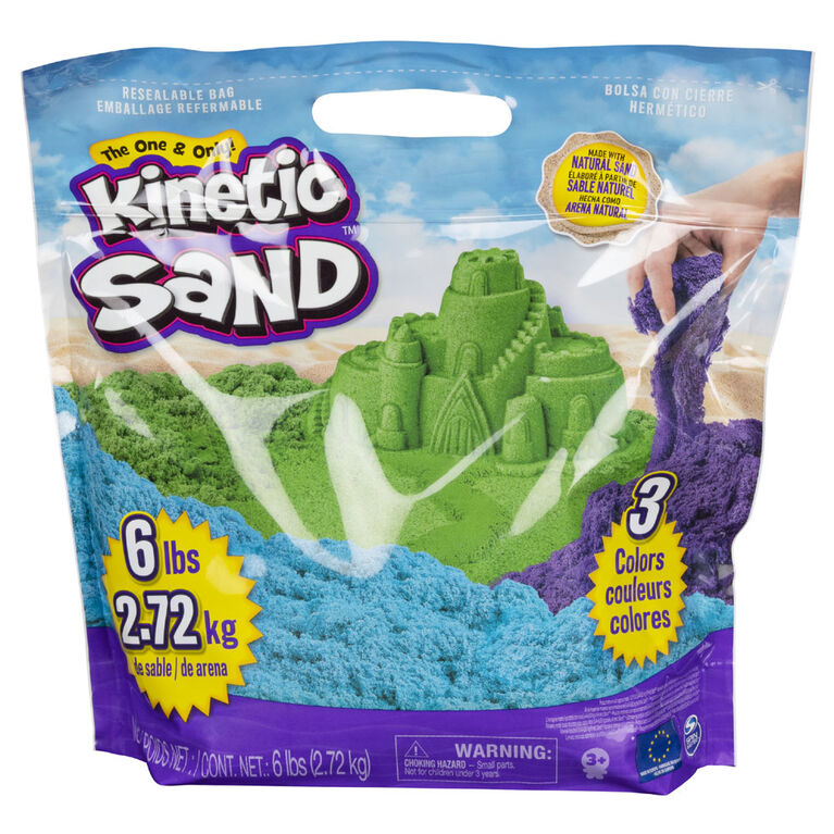 Kinetic Sand - SEAU DE SABLE 2,72 KG + OUTILS - Avec 3 couleurs de