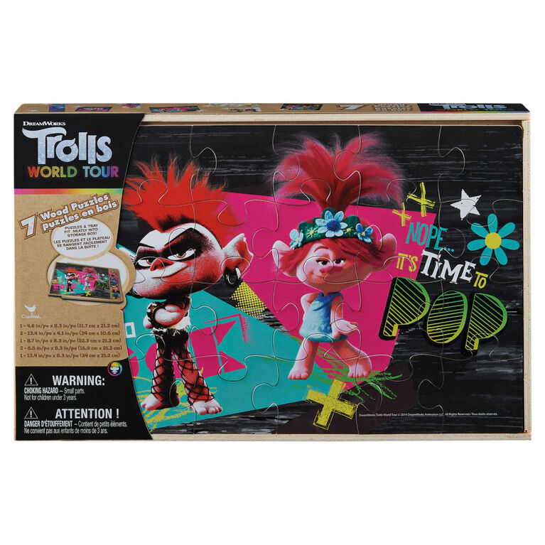 Trolls World Tour Jigsaw Puzzles for Kids, Set of 7 Wood Puzzles with Storage Box