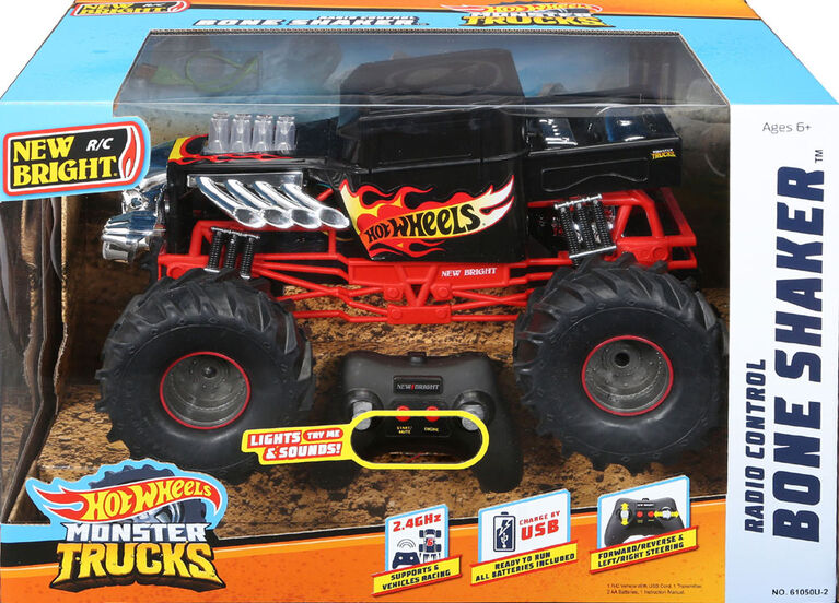 1:10 Scale Hot Wheels Monster Truck w/Working Lights and Engine Sounds - Bone Shaker