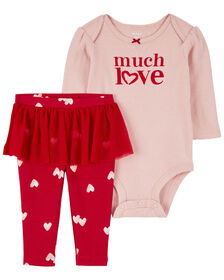 Carter's Two Piece "Much Love" Valentine's Day Top and Tutu Pants Set  Red  6M