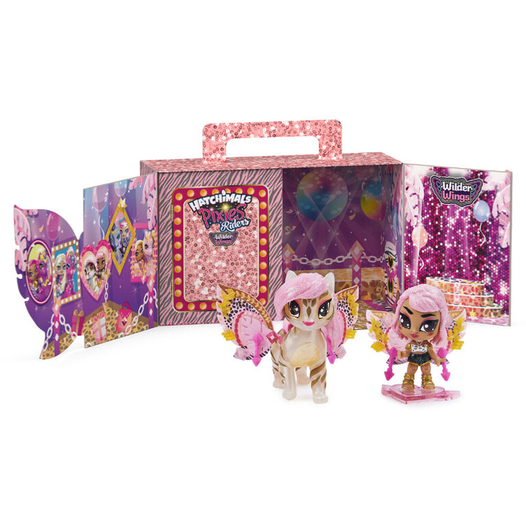 Hatchimals Pixies Riders, Wilder Wings, Pixie Rhythm Rachel et Glider Tigrette avec 16 accessoires pour ailes