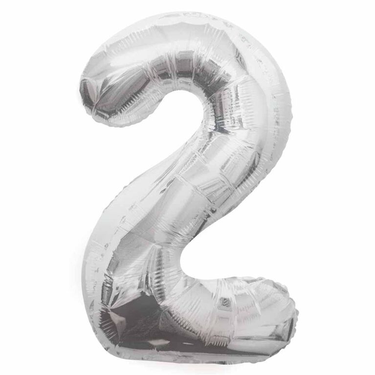 Silver Number 2 Shaped Foil Balloon 34"