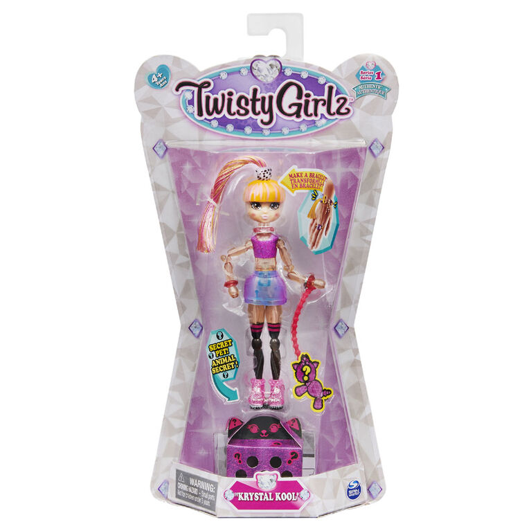 Twisty Girlz, Krystal Kool Transforming Doll to Collectible Bracelet with Mystery Twisty Petz