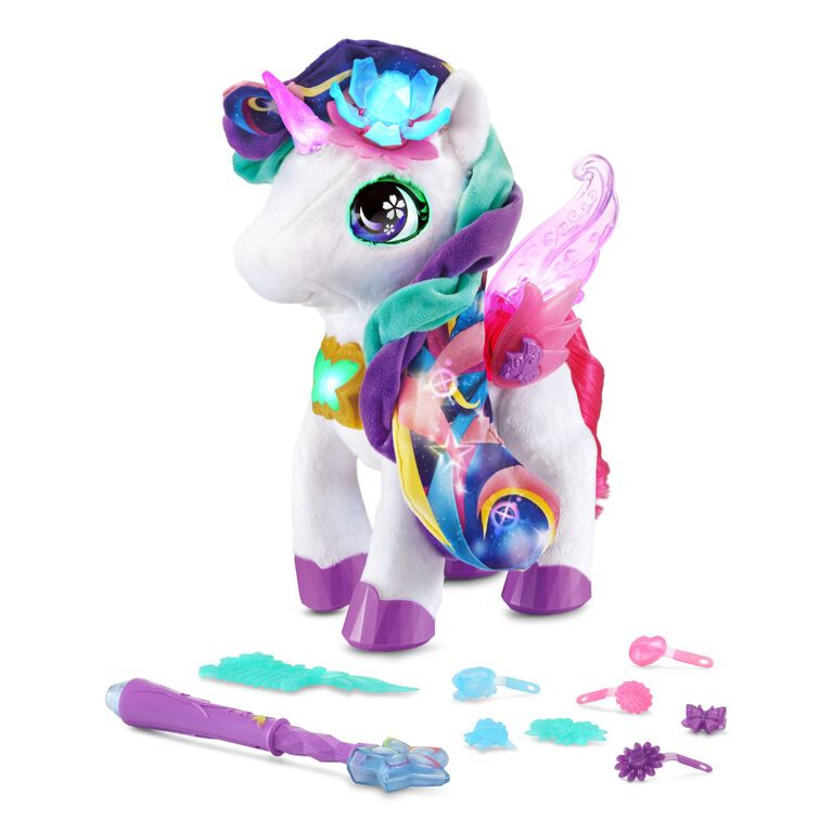 VTech Styla, ma licorne maquillage magique- Edition française, Jouet interactif, animal de compagnie électronique chantant avec baguette magique et accessoires de cheveux, enfants de 4 ans et plus