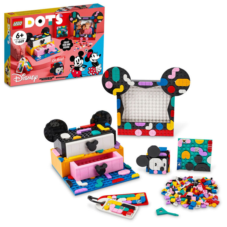 LEGO DOTS  Disney Boîte de projets pour la rentrée Mickey Mouse et Minnie Mouse 41964, Ensemble de création artisanale (669 pièces)