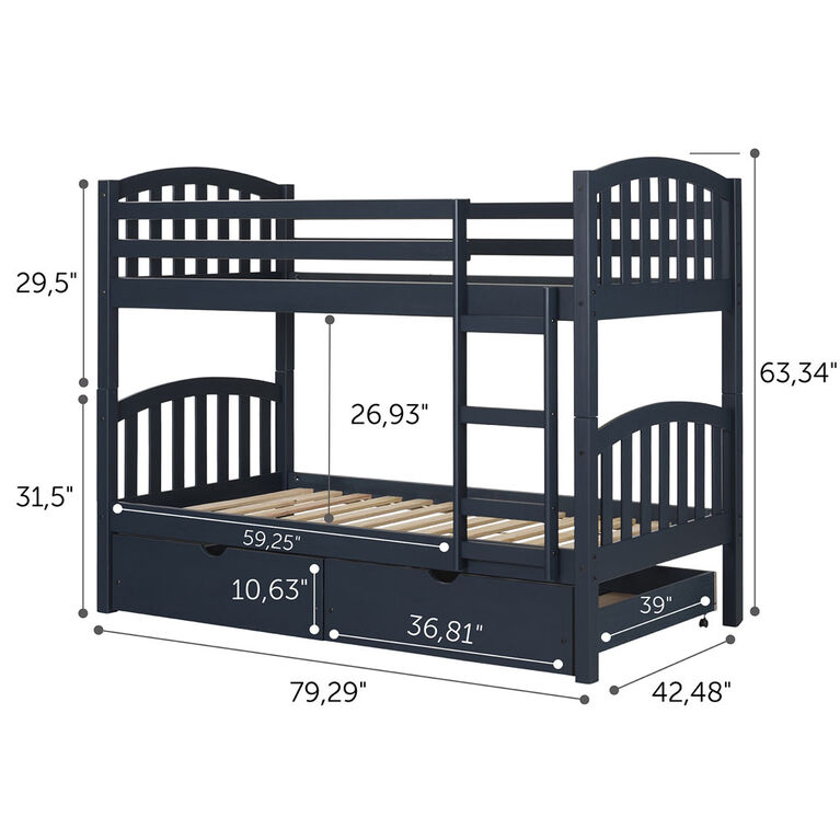 South Shore, Bunk Beds and Rolling Drawers Set - Navy Blue