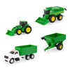 John Deere 1:64 Scale 4-Piece Toy Vehicle Set with Combine, Grain Truck, Grain Cart and Loader Tractor.