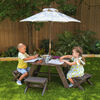 KidKraft - Wooden Octagon Table, Stools and Umbrella Set, Kids' Outdoor Furniture, Brown Bear and Beige